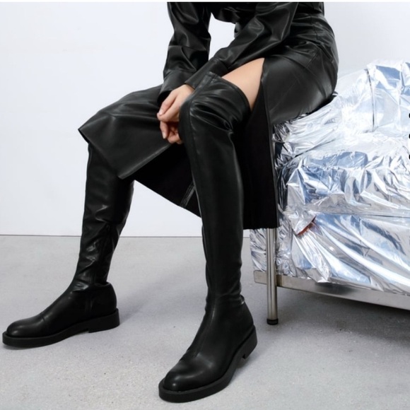 Zara Black over the knee boots flat low heel Sz42 - Picture 5 of 11
